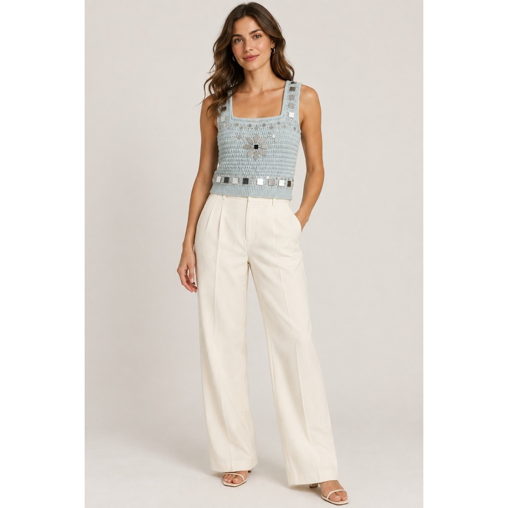 J.Crew Pale Blue Embellished Crochet Knit Tank XS NWT